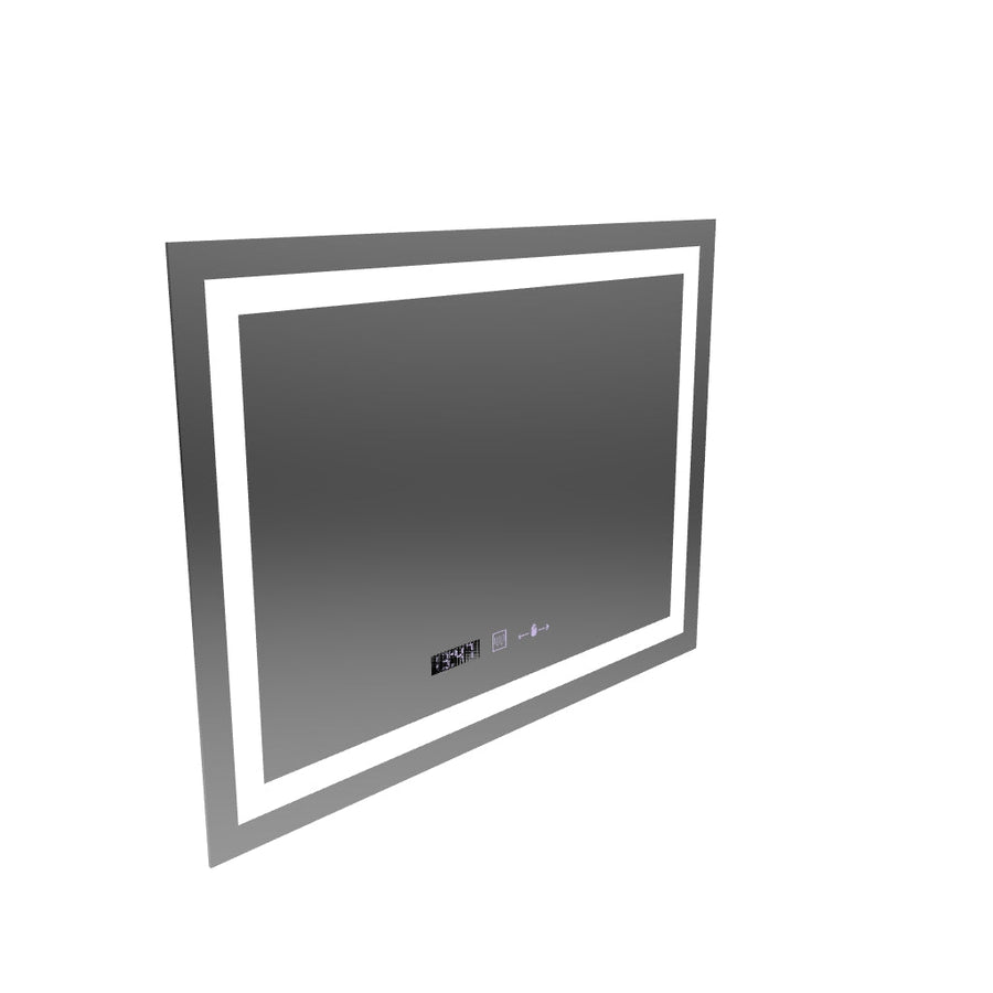 Négyszögletű LED-es tükör, 80x60 cm, Verite MotionGlow Marcello, páramentesítő rendszer, óra és hőmérő, szabályozható