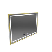 Négyszögletű LED tükör, 120x80 cm, Verite Royale Gold MotionGlow Marcello, páramentesítő rendszer, óra és hőmérő, szabályozható