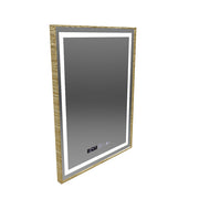 Téglalap alakú LED-es tükör, 60x80 cm, Verite Royale Gold MotionGlow Marcello, páramentesítő rendszer, óra és hőmérő, szabályozható