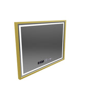 Négyszögletű LED-es tükör, 80x60 cm, Verite Royale Gold MotionGlow Marcello, páramentesítő rendszer, óra és hőmérő, szabályozható