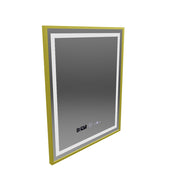 Négyszögletű LED-es tükör, 75x90 cm, Verite Royale Gold MotionGlow Marcello, páramentesítő rendszer, óra és hőmérő, szabályozható