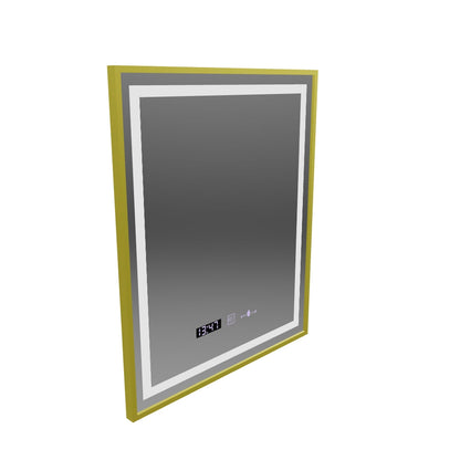 Négyszögletű LED-es tükör, 75x90 cm, Verite Royale Gold MotionGlow Marcello, páramentesítő rendszer, óra és hőmérő, szabályozható