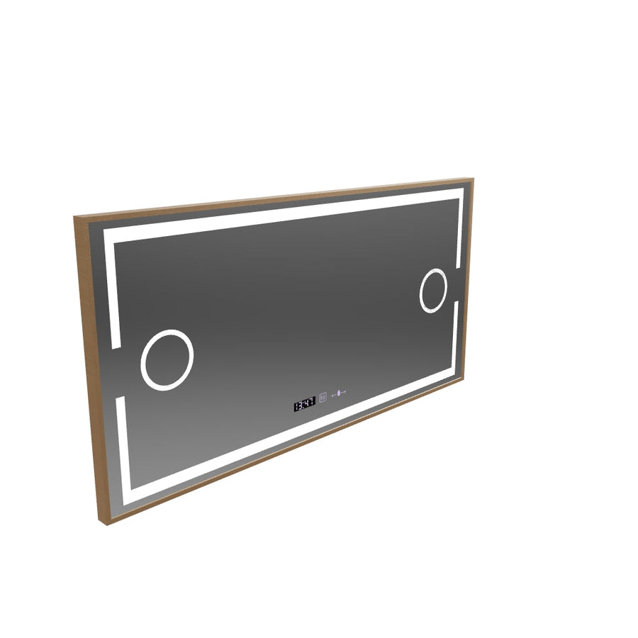 LED-es tükör MotionGlow Isabell szenzor páramentesítő funkcióval Hőmérő óra 120x80 cm meleg/hideg/semleges fény szabályozható, rózsaszín arany szálcsiszolt keret, Marcello Funghi Collection