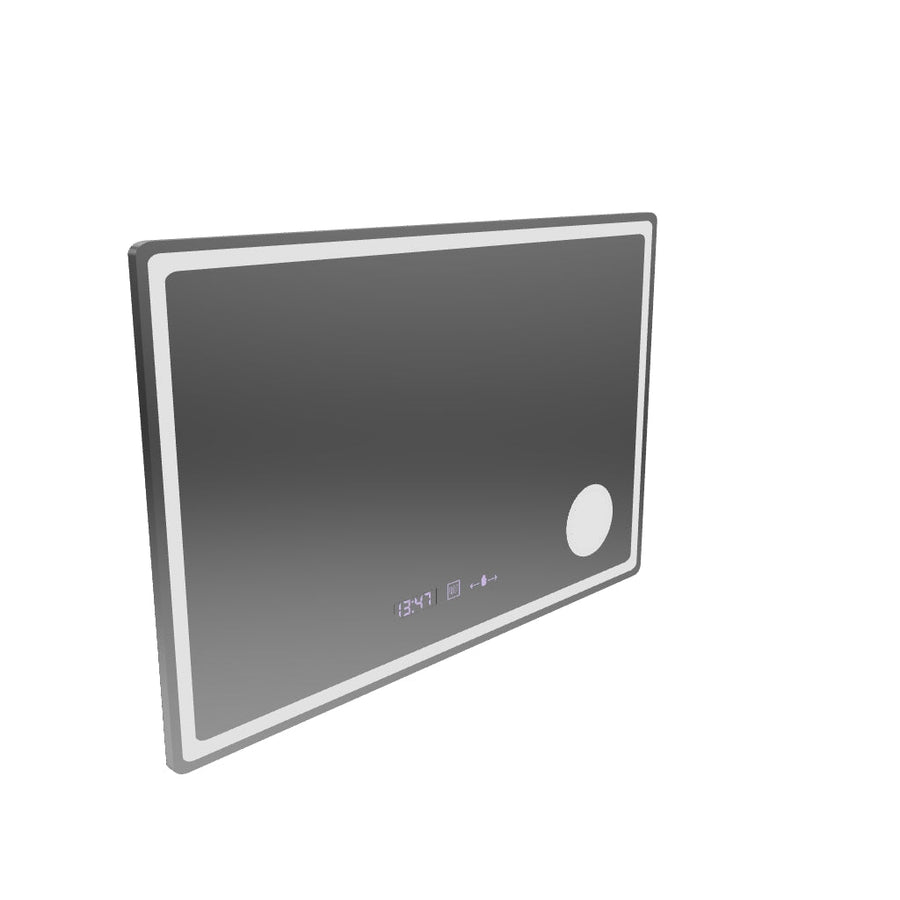 Téglalap alakú LED -tükör, 90x60 cm, velúr mozgásgátló marcello, helyettes rendszer, óra és hőmérő, kozmetikai lup