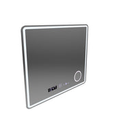 Téglalap alakú LED tükör, 90x75 cm, Riflesso MotionGlow Marcello, páramentesítő rendszer, óra és hőmérő, kozmetikai nagyító, szabályozható
