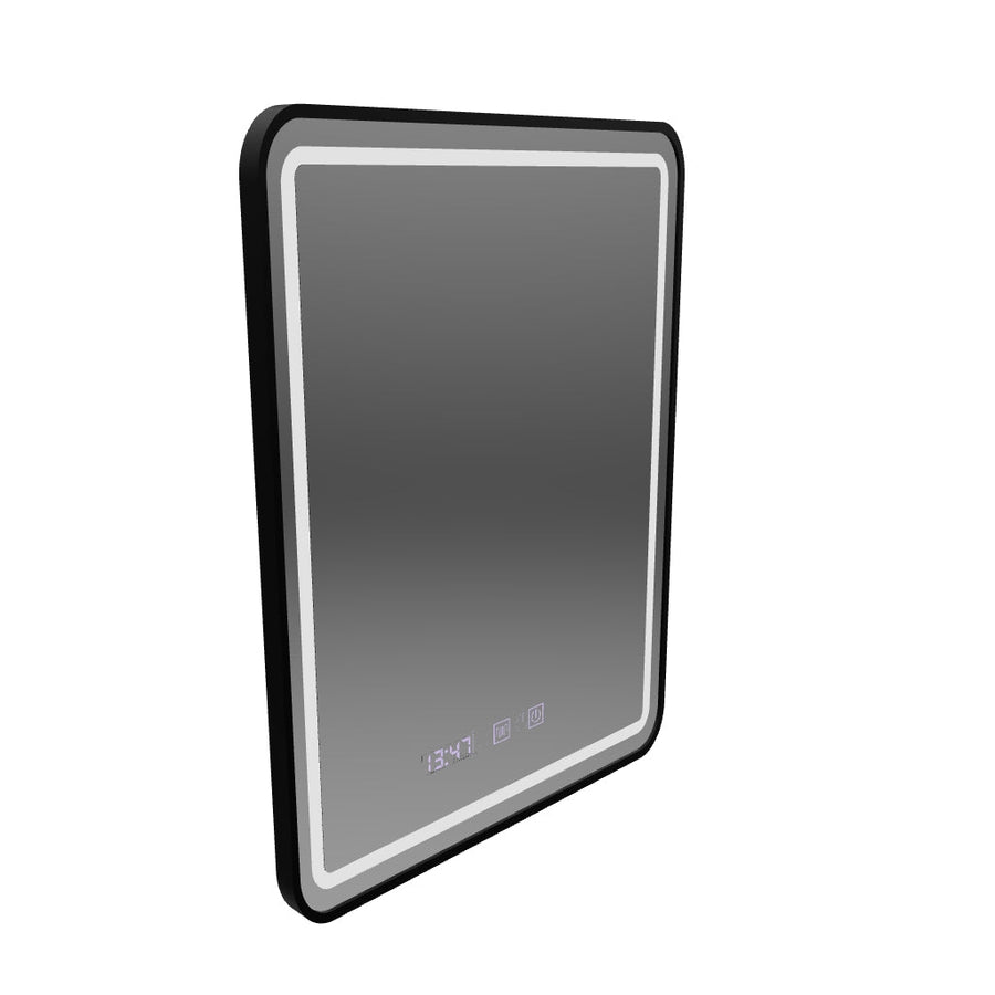 Mirror LED Touch LUCIDA páramentesítő rendszer, óra és hőmérséklet 60x80 cm szálcsiszolt fekete keret