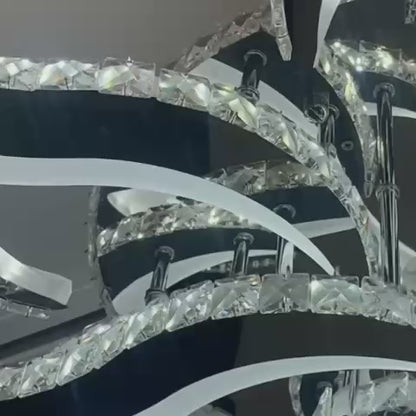 LED csillár távirányítóval és kristály Alejandro 160W, 9 virág, hideg/meleg/semleges fény, szabályozható, fényes króm