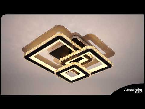 LED csillár távirányítóval és kristály LEILA 88W, 3 négyzet, hideg/meleg/semleges fény, szabályozható, fényes fekete króm