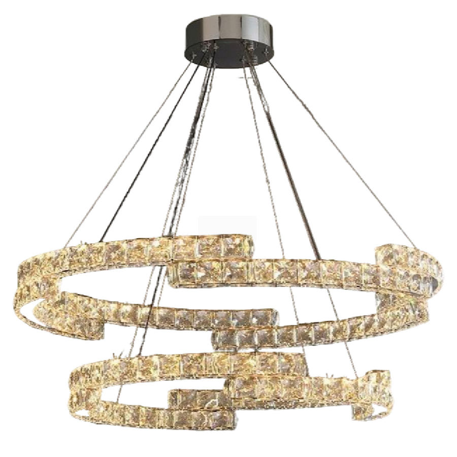 Függesztett LED-es csillár távirányítóval és kristály MIA LATIFAH 55W, 2 kör, hideg/meleg/semleges fény, szabályozható, fényes króm, állítható magasságú LED csillárok távirányítóval Alapértelmezett cím Alessandro Design